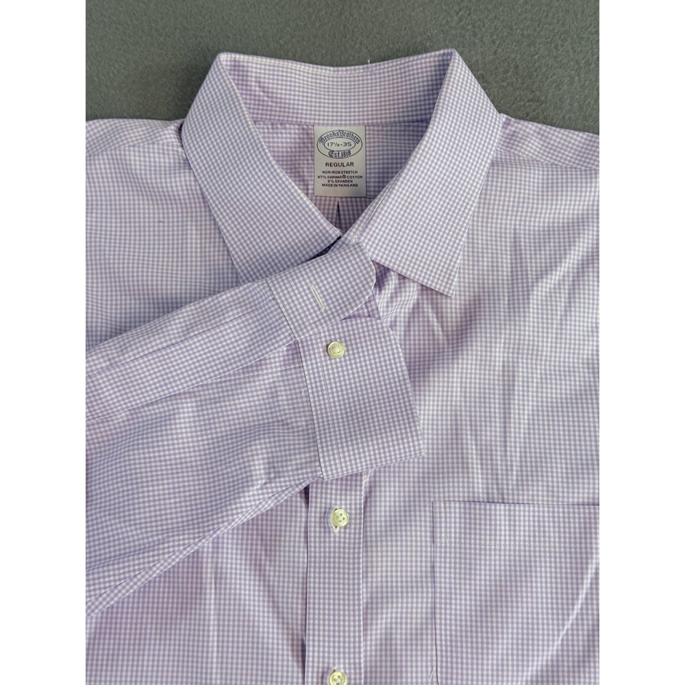 Brooks Brothers Dress Shirt‎ Mens XL 17.5-35 Purple Gingham Non Iron Supima